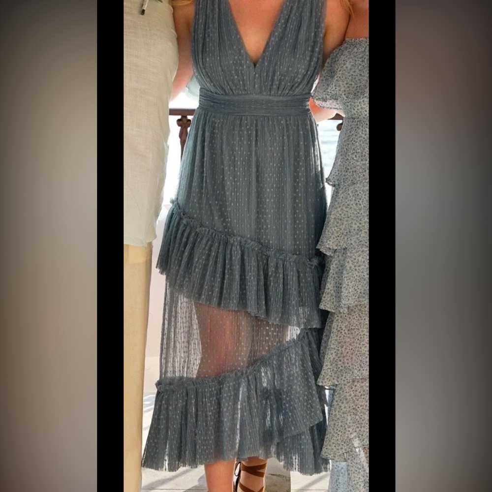 Vici Blue Ruched Tiered Midi Dress - Picture 5 of 5